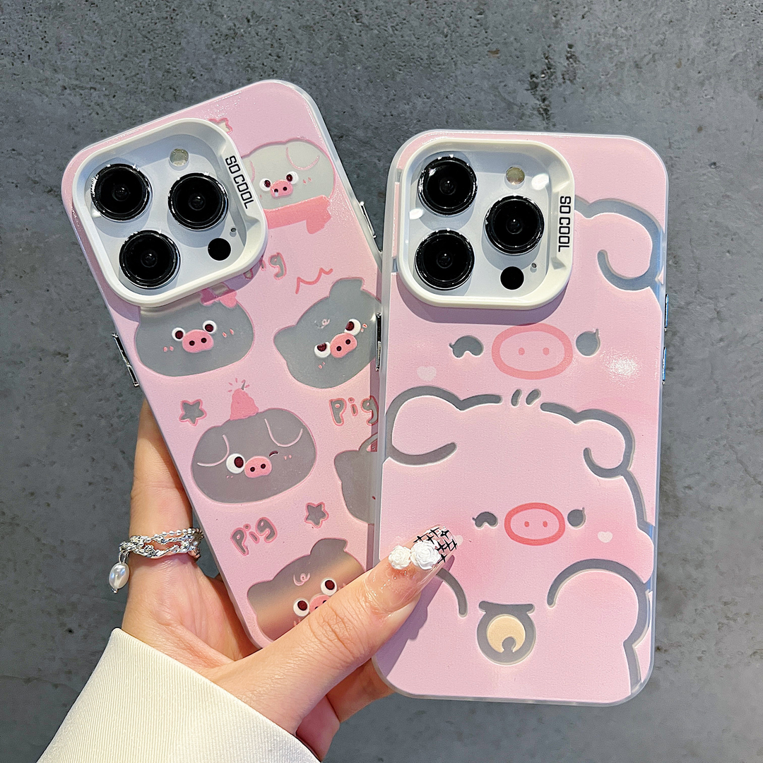 铃铛小粉猪适用华为oppo荣耀vivo小米苹果13手机壳14plus镭射15硬
