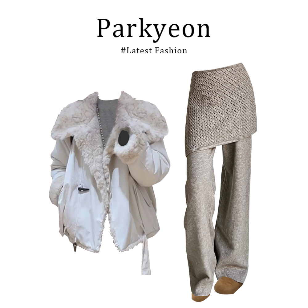 【同款性价比】毛领派克服棉服外套假两件拼接休闲裤秋冬两件套