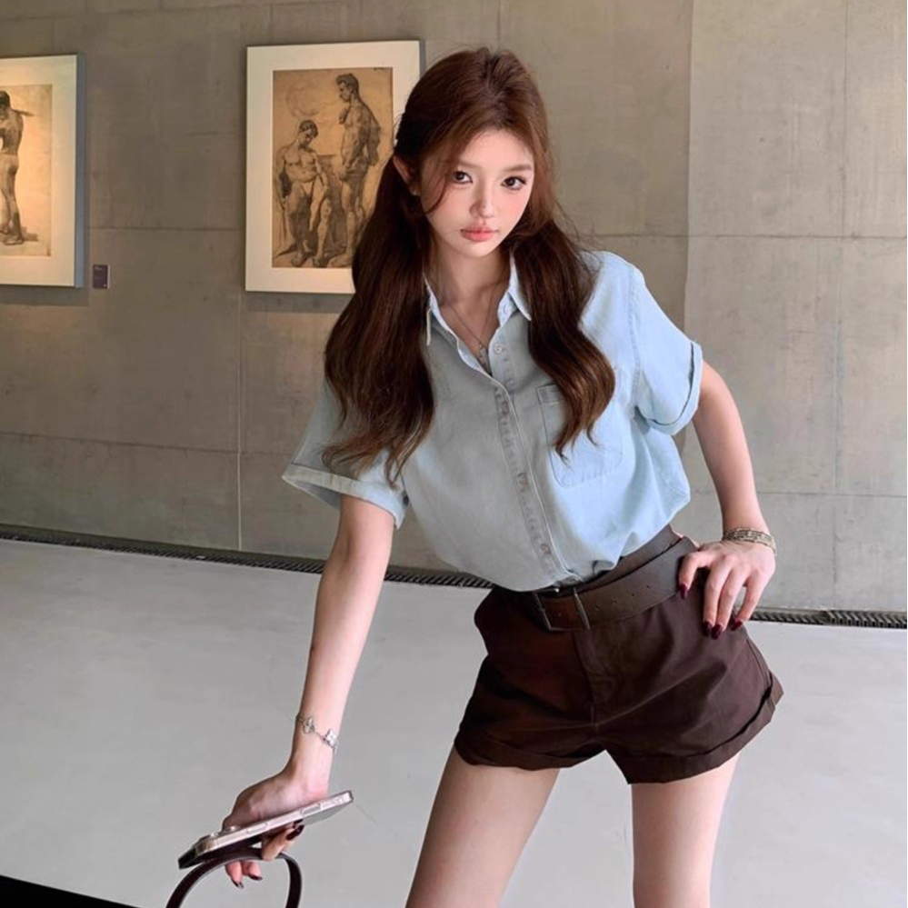 棕色阔腿裤子新款低腰美式复古显瘦百搭休闲短裤宽松直筒棕色裤子