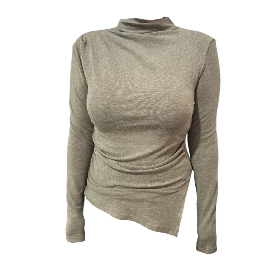 微胖mm高领打底衫秋冬显瘦内搭保暖T恤设计感下摆开叉上衣