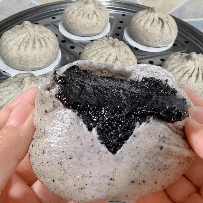 【馅料满满】黑芝麻流心包爆浆流心夹心包子馒头传统手工营养健康