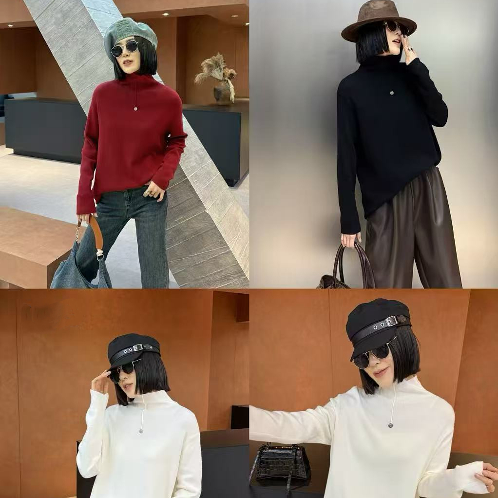 广州定制显脸小简约半高领软糯套头小圆盘针织衫