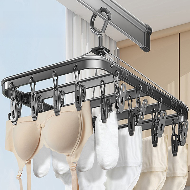 优勤袜子晾晒架不锈钢晾衣架多夹子多功能衣架阳台家用内衣内裤架