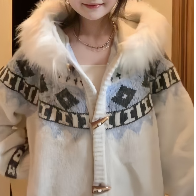 SM潮流复古学院风连帽牛角扣针织开衫宽松毛衣女秋冬季外套上衣