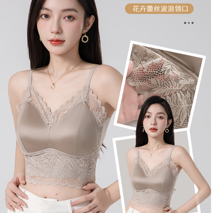 梦潮 女士蕾丝V领性感提拉美背法式可调节聚拢固定杯吊带8850