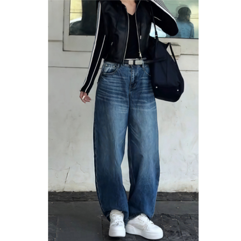 2026早春新款梨型身材高腰显瘦宽松阔腿裤时尚减龄百搭直筒牛仔裤