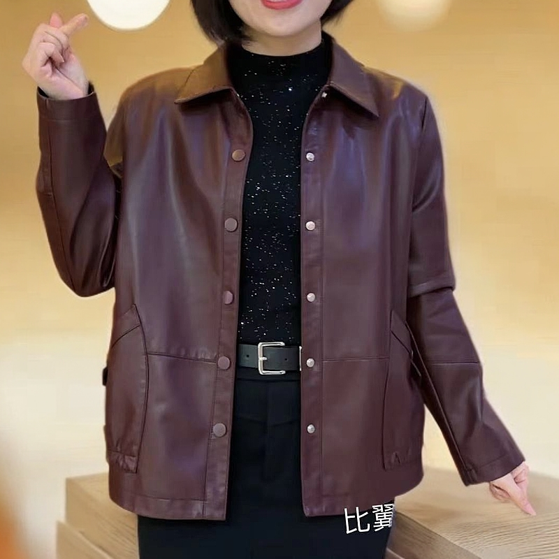 2025秋冬时尚新款皮衣女装大码休闲洋气妈妈装减龄百搭外套8635