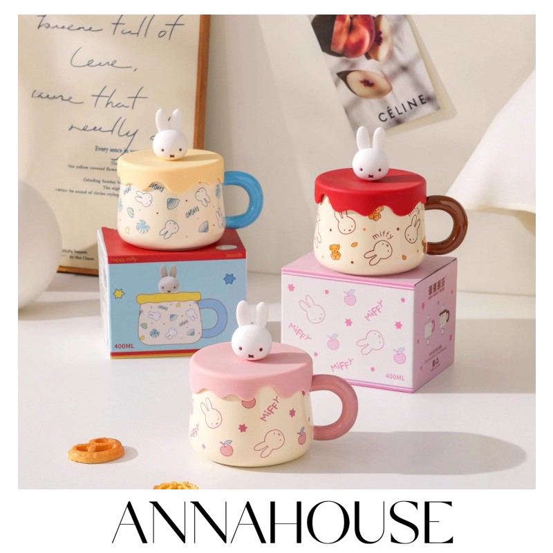 ANNAHOUSE米菲兔陶瓷杯可爱兔子喝水杯带盖马克杯生日礼物牛奶 YM
