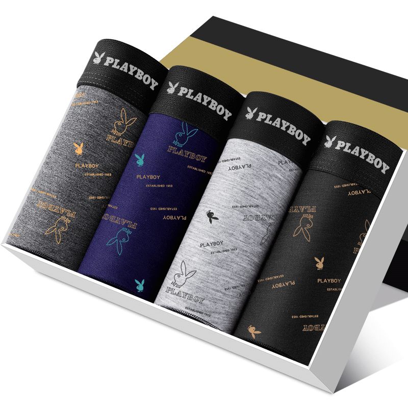 花花公子男士平角内裤印花潮流运动中腰四角裤宽松抗菌棉质短裤头