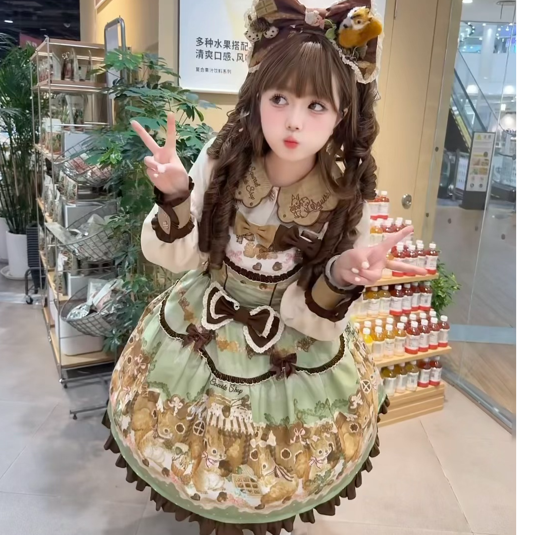 补款《松鼠巧克力店》复古甜美秋冬lolita长袖印花小裙子
