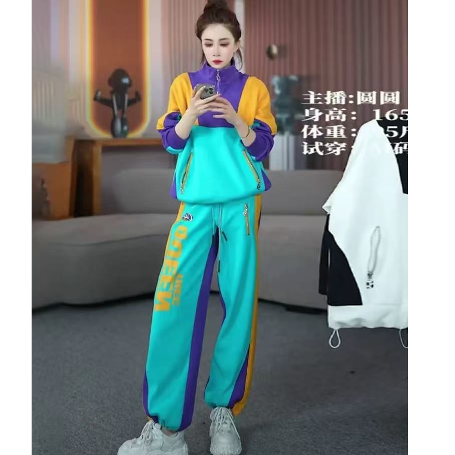 秋季休闲运动套装春秋季拼色显瘦百搭韩版运动时尚减龄两件套