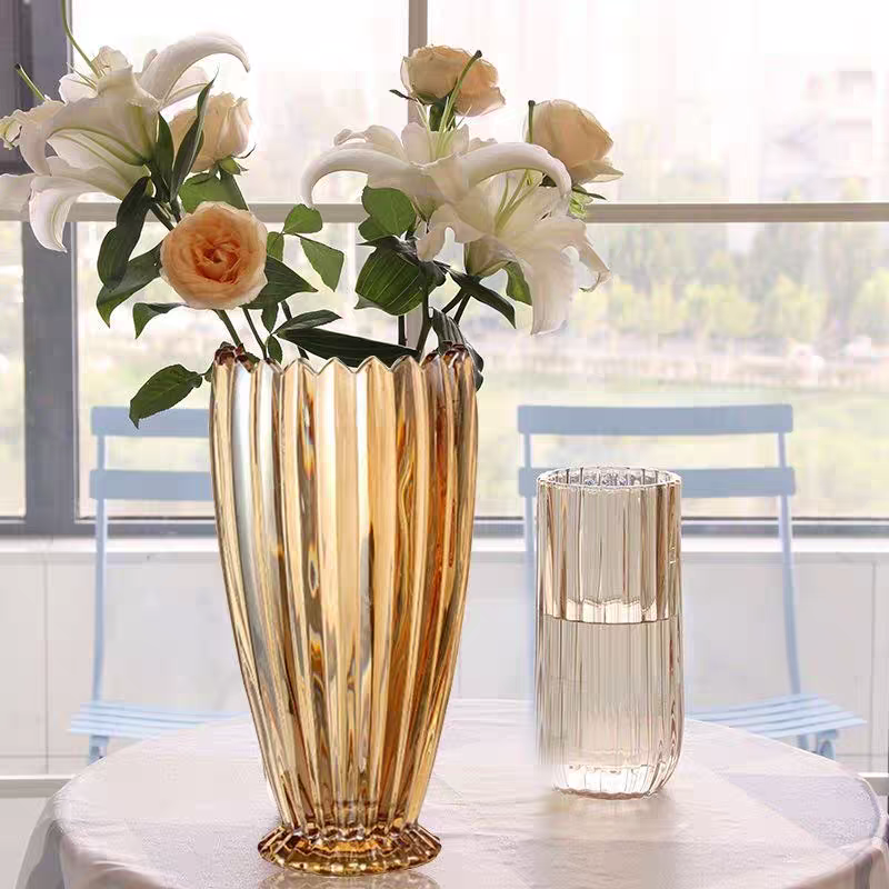 高级感水晶花瓶轻奢摆件客厅玻璃透明水养插花富贵竹鲜花百合玫瑰