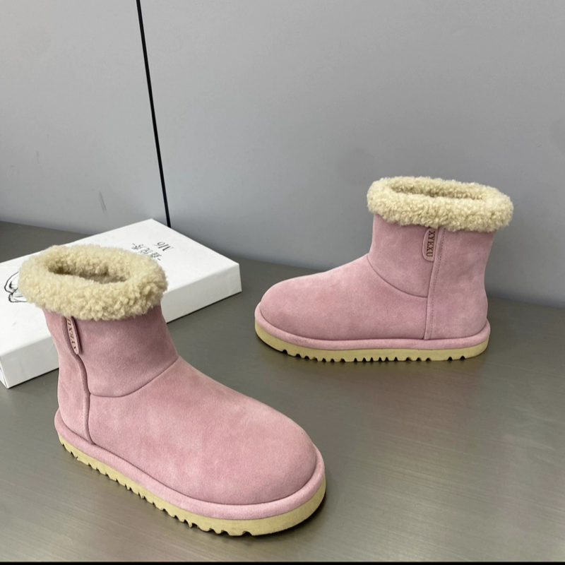 2025冬季新款磨砂真皮糖果色雪地靴女加绒保暖厚底羊羔毛勃肯棉靴