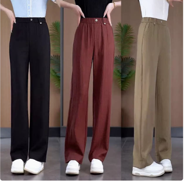 夏季亚麻窄版直筒裤2025新款女高腰显瘦百搭时尚垂感休闲小阔腿裤