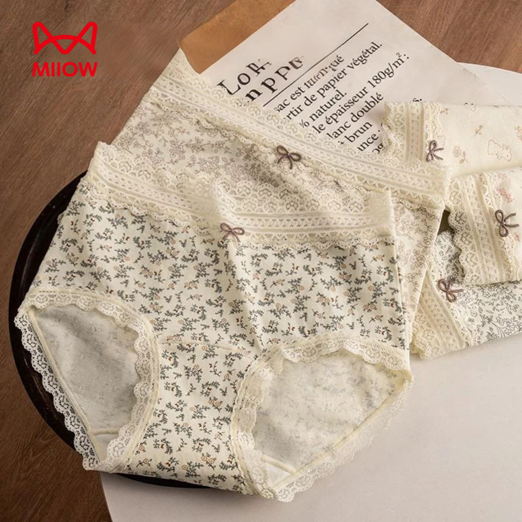 猫人内裤女25新款蕾丝花边纯棉10A级抗菌全棉加长裆中腰平角裤