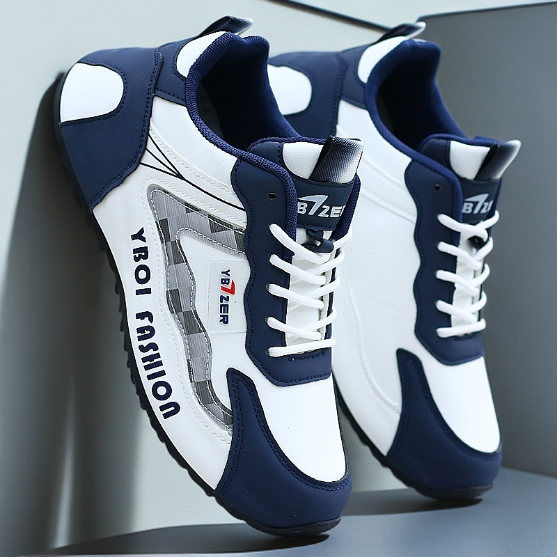男鞋秋季2025新款软底百搭时尚休闲小白鞋男士皮面防水运动跑步鞋