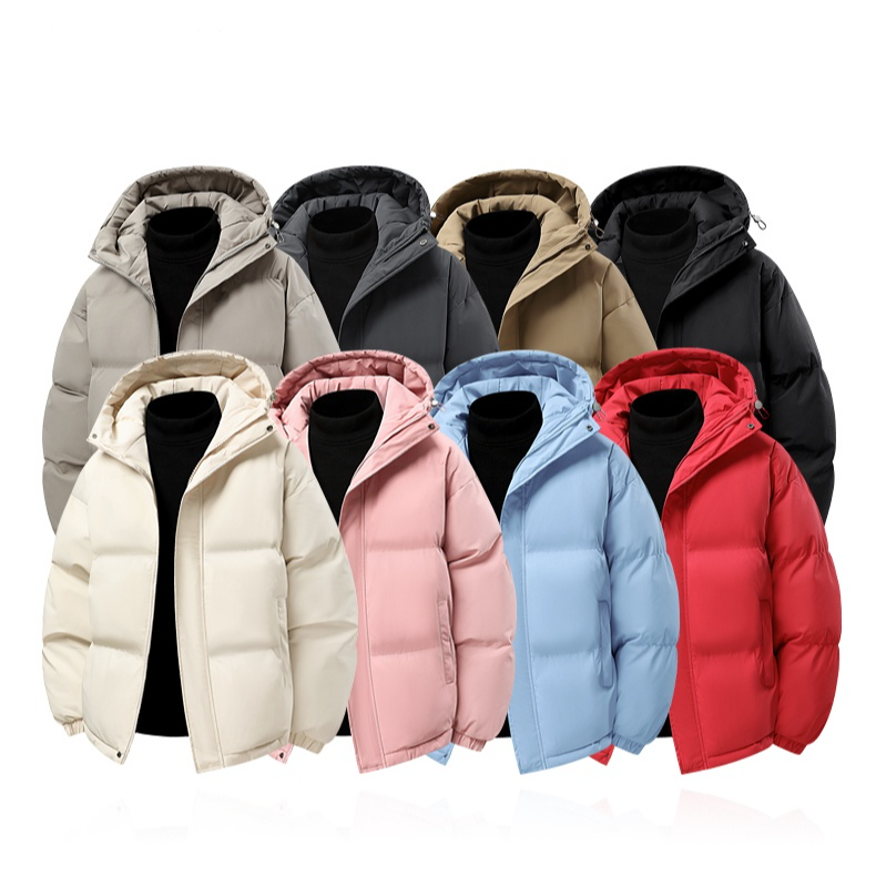 ALOHADID秋冬新款连帽美式纯色加厚棉衣男女同款宽松休闲保暖防风