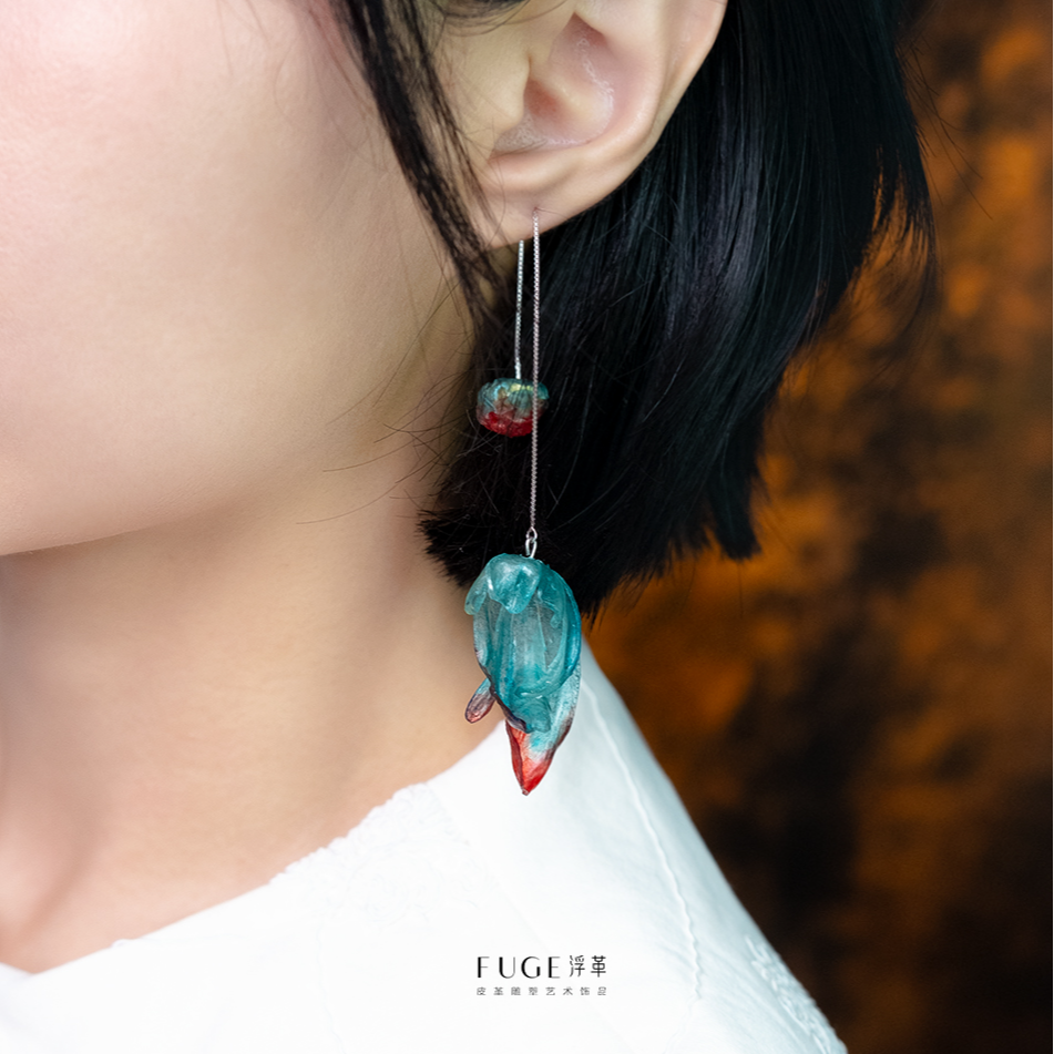 浮革 非金属皮质耳饰 艺术家手作皮雕塑EMO绘画情绪耳线小众个性