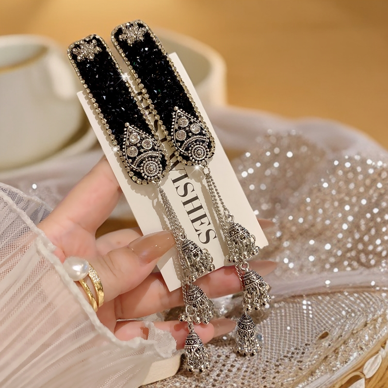 古风新中式闪钻铃铛流苏发夹气质优雅侧边夹掰掰夹刘海