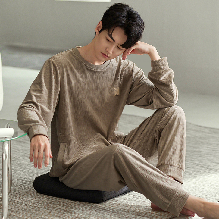 2025秋冬季男士暖绒海岛绒圆领家居服套装睡衣高档可外穿睡衣男装