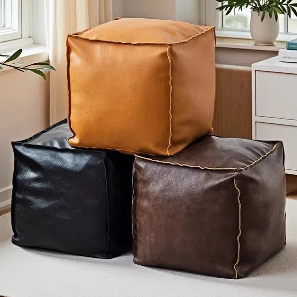 轻奢皮墩榻榻米地上坐垫客厅家用坐墩创意油蜡皮蒲团坐垫飘窗坐垫