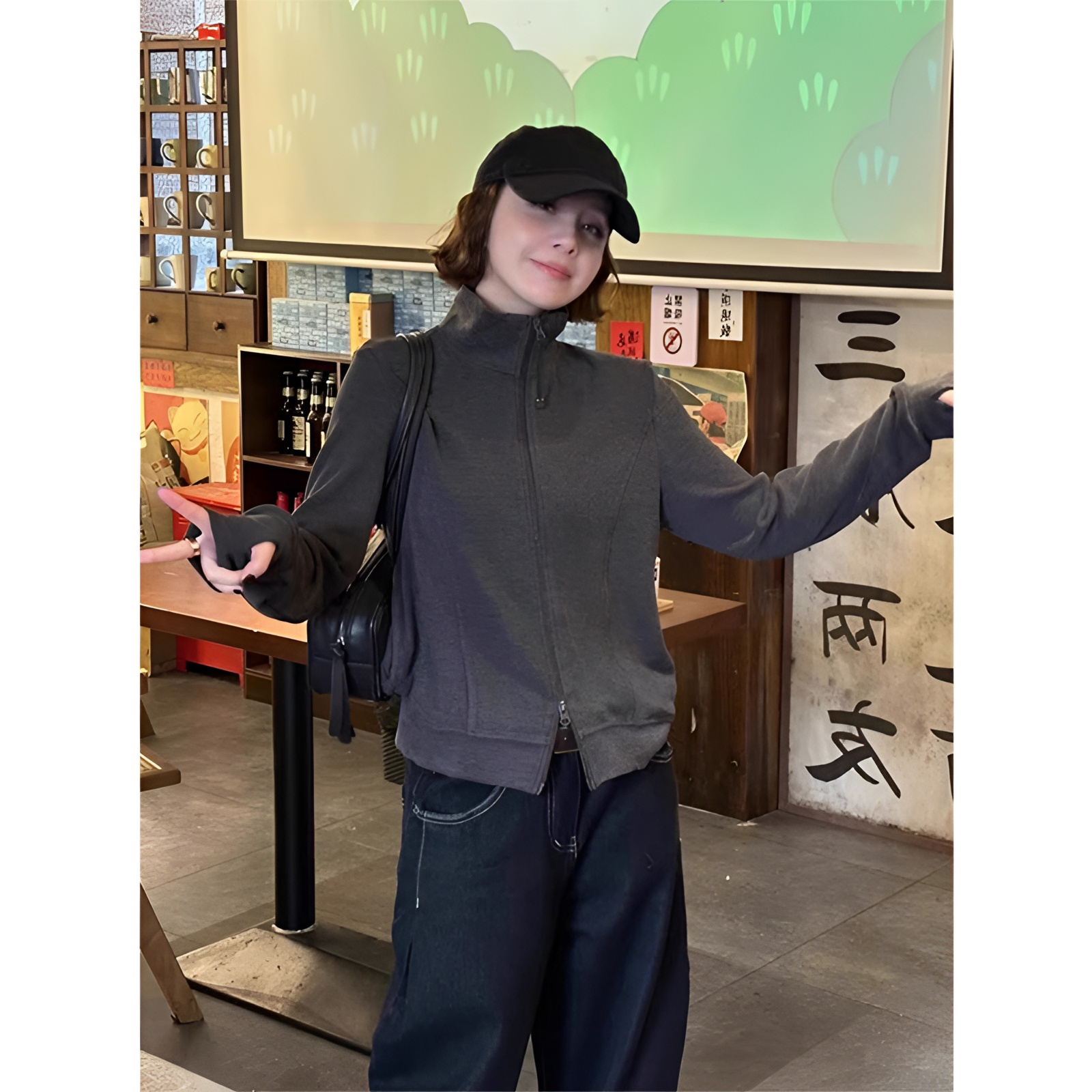 2024新款简约立领卫衣开衫女前压线显瘦短款双拉链休闲百搭短上衣