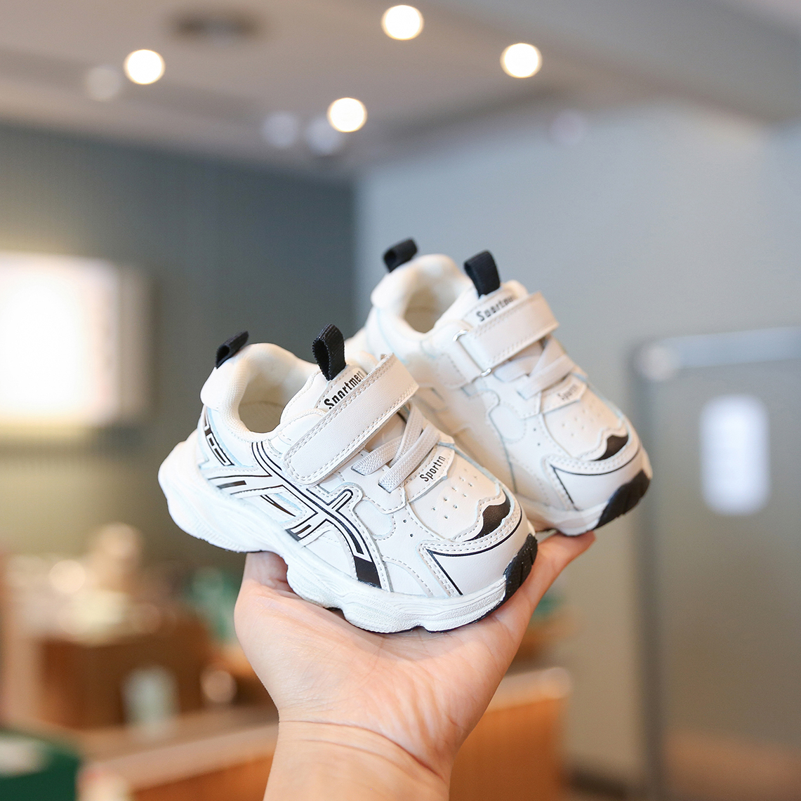 Sportmern女童运动鞋2024秋季新款宝宝透气防滑老爹鞋小童小白鞋