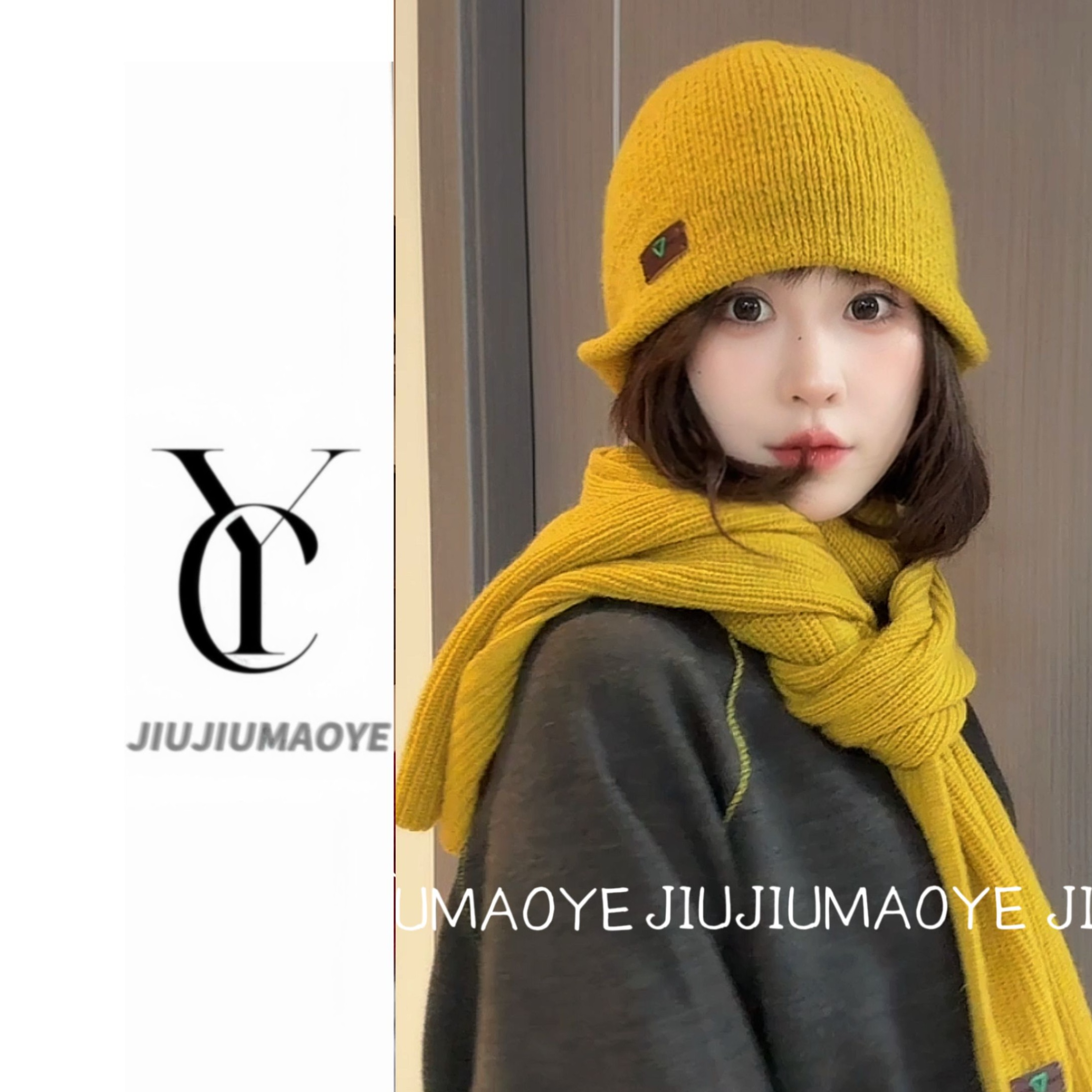 针织帽子围巾ins风休闲极简冷帽秋冬保暖百搭日系针织包头帽围脖