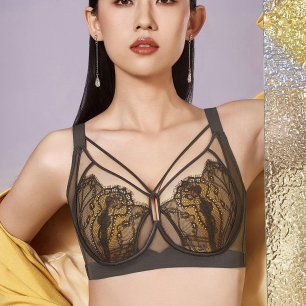 【兔儿杯大胸显小】蕾丝网纱大罩杯透气超薄大胸显小美胸软钢圈内衣