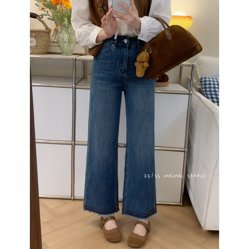 巨好看瘦腿裤~秋季小个子九分微弹直筒裤梨型身材百搭女牛仔裤