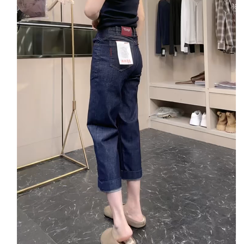 大码窄版直筒牛仔裤女2025年秋季新款小个子高腰显瘦九分法棍裤子