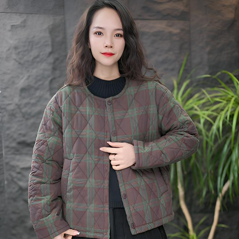 JJ【格子棉衣】拼接格子厚款格纹女棉服棉衣短外套上衣休闲棉服