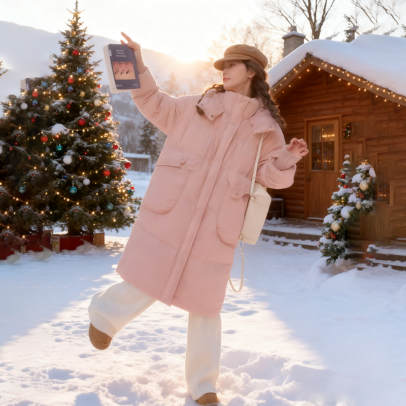 泡芙云朵肤感【广岛日落】加绒加厚连帽纯色休闲百搭气质羽绒服女装