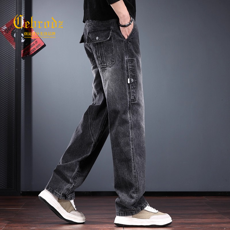 法国Cebrodz美式复古做旧水洗秋季牛仔裤新款潮牌宽松大码休闲裤
