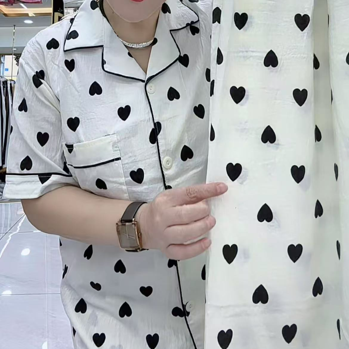 女士家居服短袖薄款夏季睡衣显瘦透气家居服套装三件套