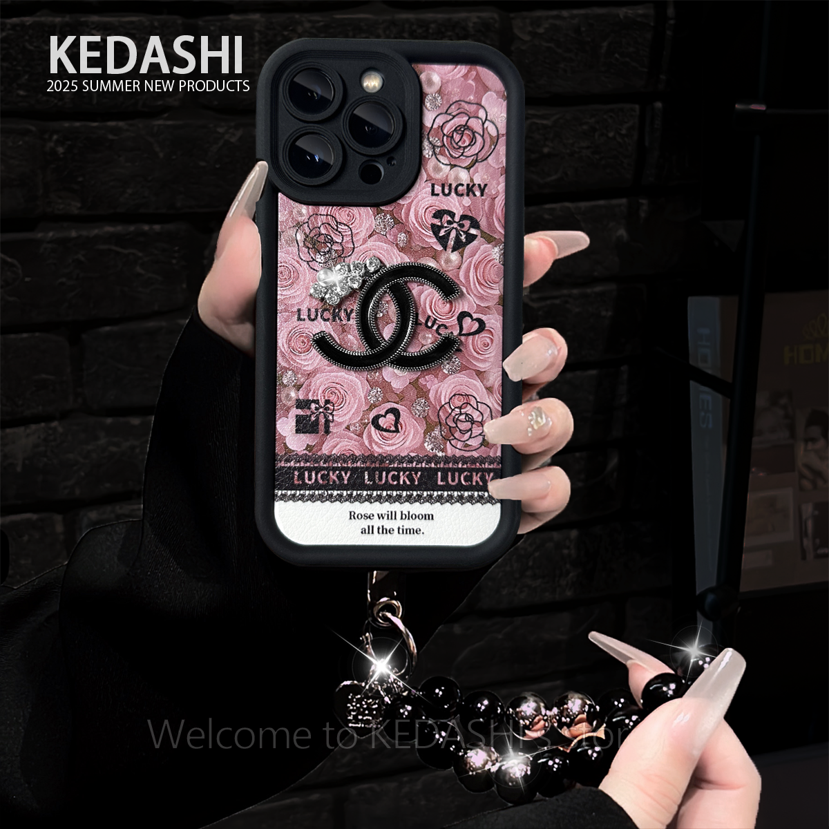 玫影幸绽双C天眼羊皮适用苹果17PROMAX华为VIVO/OPPO手链手机壳女