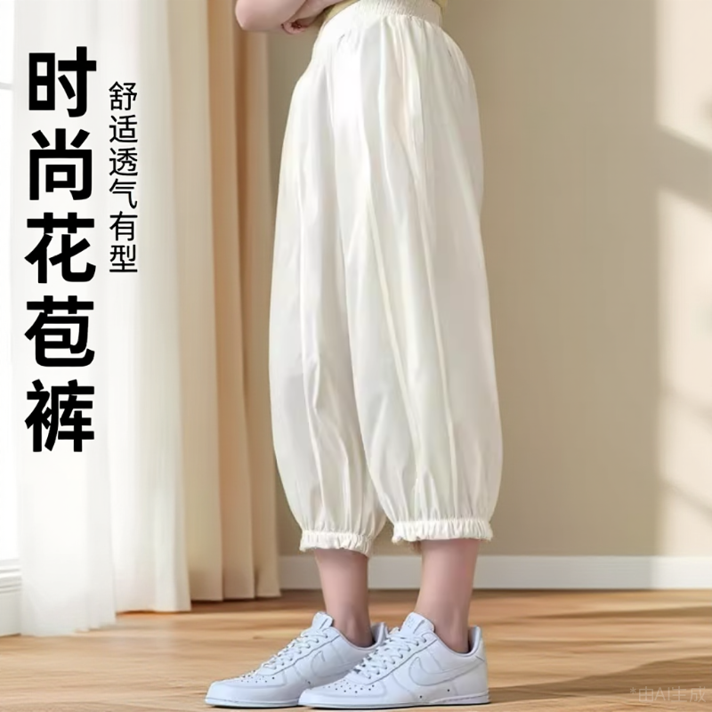 运动裤女夏季薄款小个子新款花苞裤休闲裤大码宽松速干八分裤秋