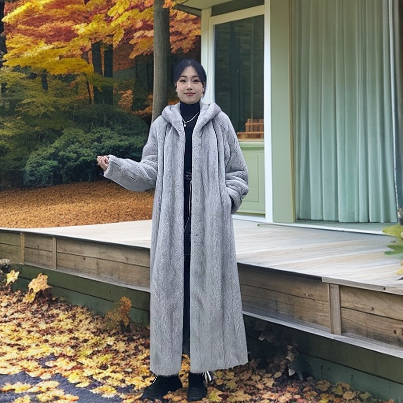 营城之恋新款进口貂皮大衣女士裘皮外套长款连帽秋冬保暖时尚