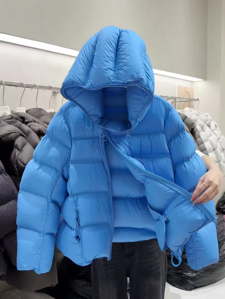 韩版泡芙连帽棉服女2025冬季新款纯色高级感百搭面包服棉衣外套潮