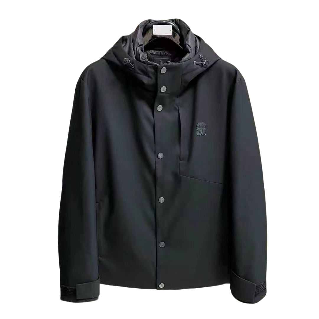 BC男士黑色简约logo时尚连帽YR棉服