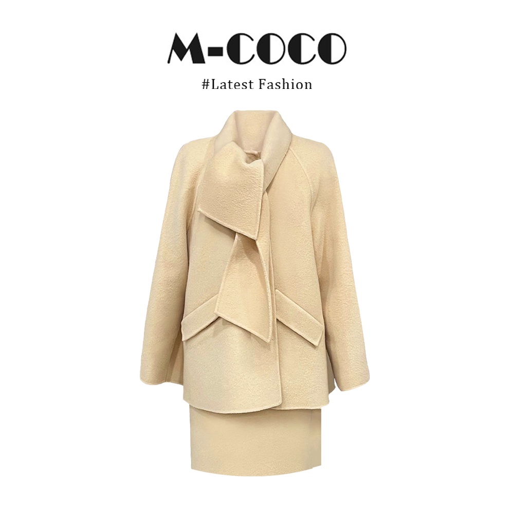 MARIE.COCO法式气质千金风黄色围巾领毛呢外套短裙秋冬两件套女