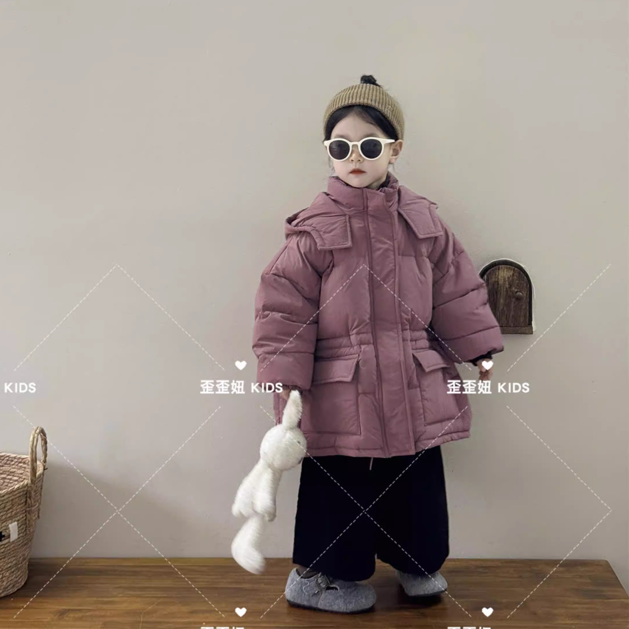 【歪歪妞童装】24145儿童森系加厚保暖白鸭绒羽绒服男女童中长款