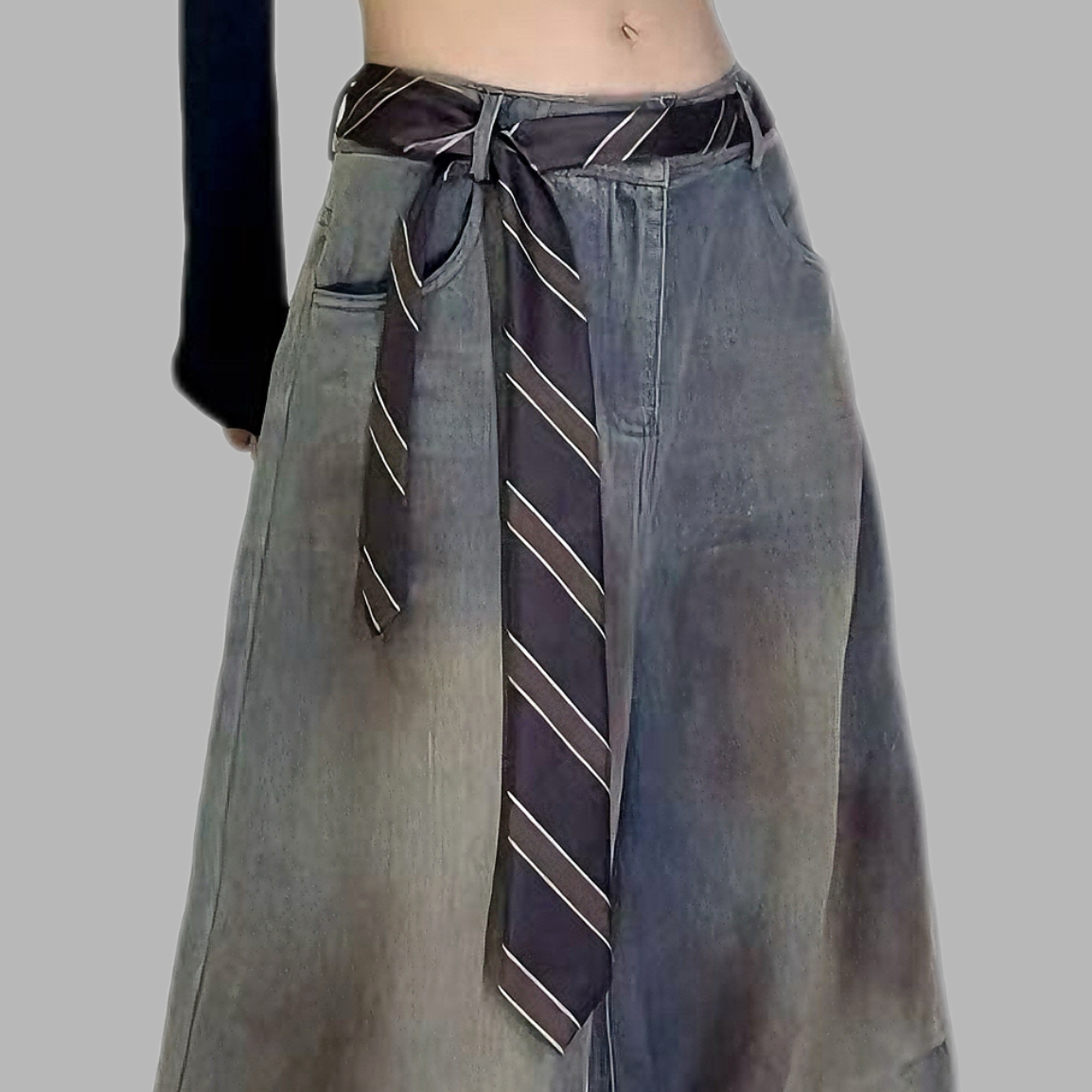 时超康SHI.CHAO.KANG.小众设计条纹领带腰搭可拆卸腰饰