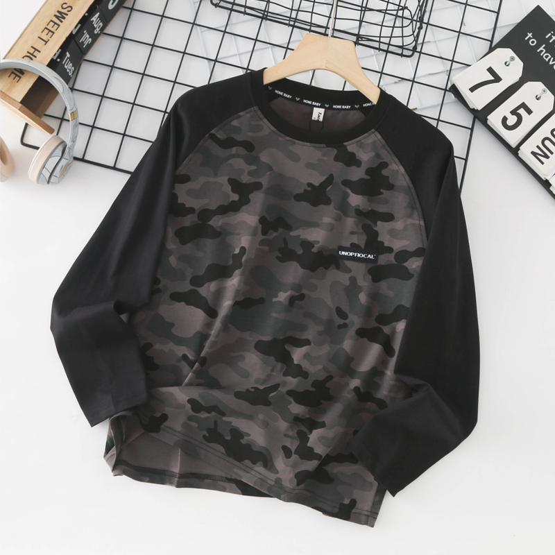 胖童装男童迷彩长袖秋装学生青少年加肥加大长T中大童上衣T恤7746