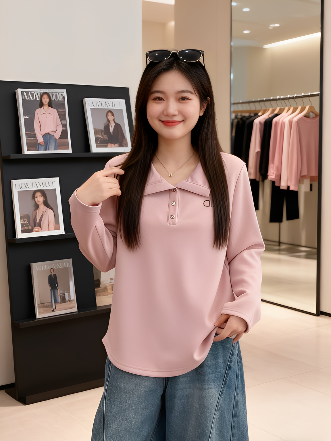大码女装 胸108-132简约翻领卫衣6037#