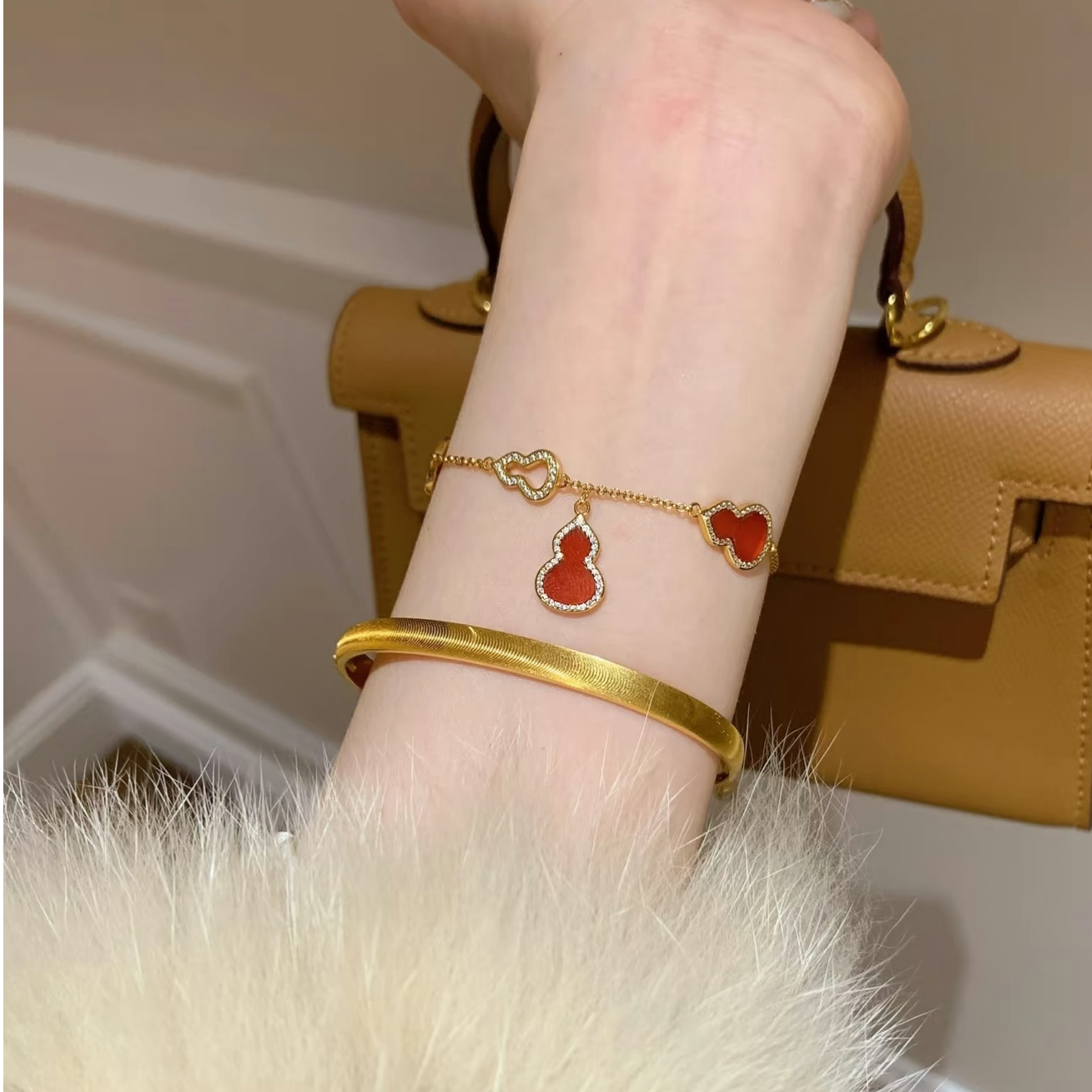 铜合金手镯 新款仿真黄金色圆环猫眼手镯女复古简约百搭手环手饰