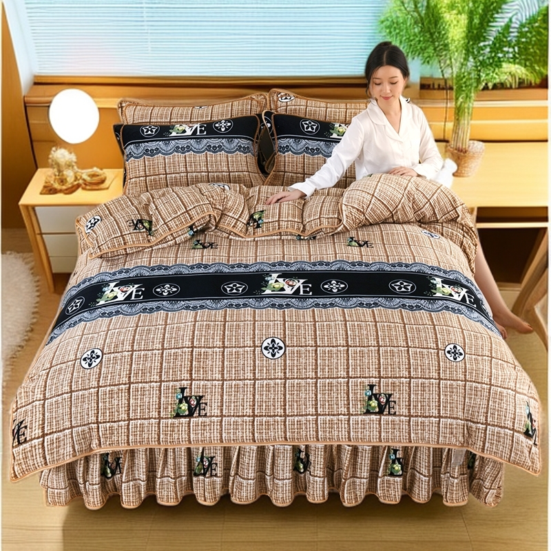 新款加绒加厚牛奶绒四件套约8-9斤牛奶绒加厚四件套双面绒被套