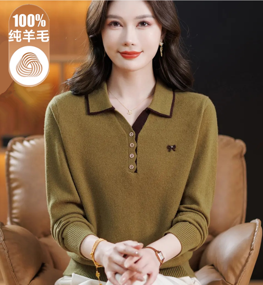 妈妈装秋冬新款100纯羊毛衫洋气中老年女装保暖毛衣宽松打底衫