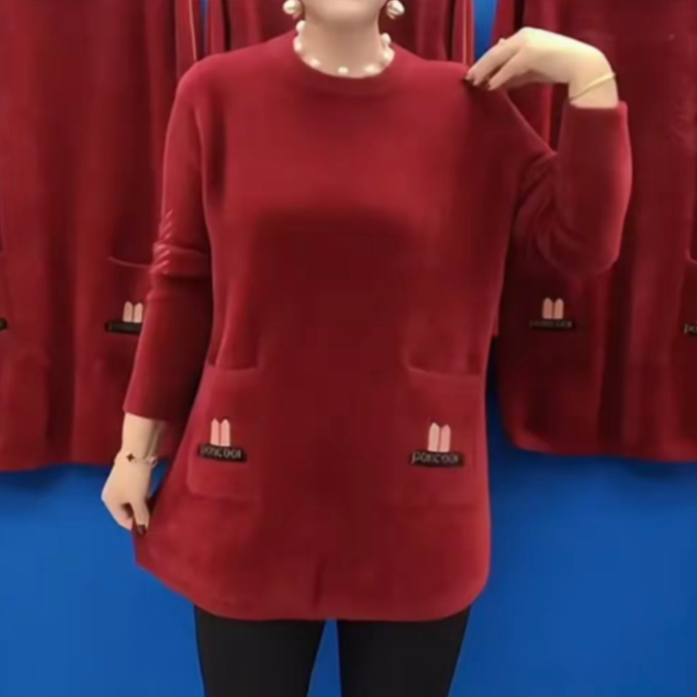 秋冬季中长款高级上档次新款百搭宽松双兜保暖针织女装毛衣大版衫