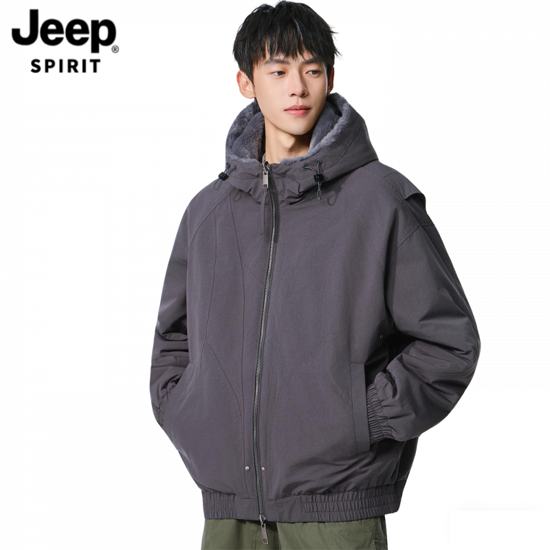 Jeep吉普户外棉衣外套男2025新款冬季工装棉服加绒加厚冬毛领棉袄